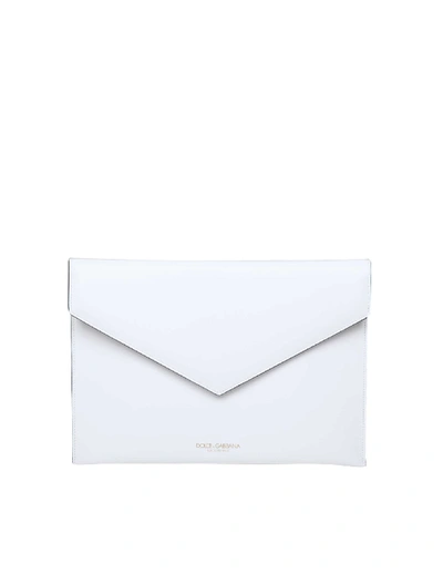 Shop Dolce & Gabbana Flat Envelope In Smooth Calfskin White Color In White/black