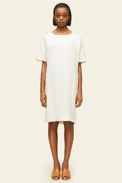 Shop Mansur Gavriel Linen Short Sleeve Dress In Natural