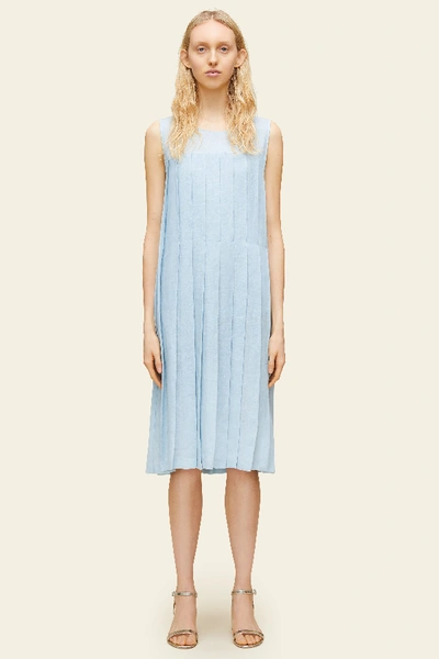 Shop Mansur Gavriel Linen Pleated Sleeveless Dress In Sky Blue