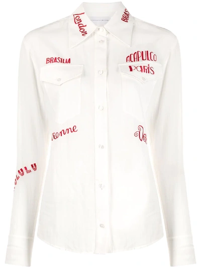Shop Victoria Victoria Beckham City-embroidered Long-sleeve Shirt In White
