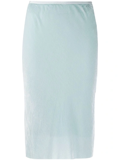 Shop Helmut Lang Textured High-waisted Pencil Skirt In Blue