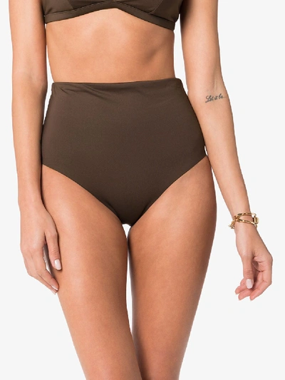 Shop Asceno Deia High Waist Bikini Bottoms In Brown