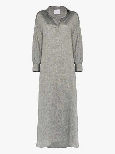 Shop Asceno Porto Long Linen Dress In Grey