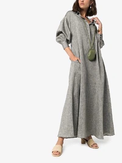Shop Asceno Porto Long Linen Dress In Grey
