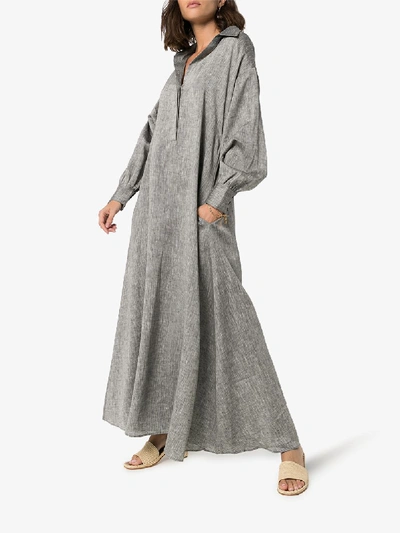 Shop Asceno Porto Long Linen Dress In Grey