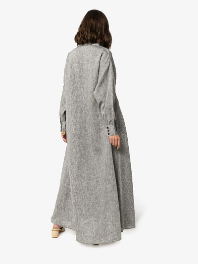 Shop Asceno Porto Long Linen Dress In Grey