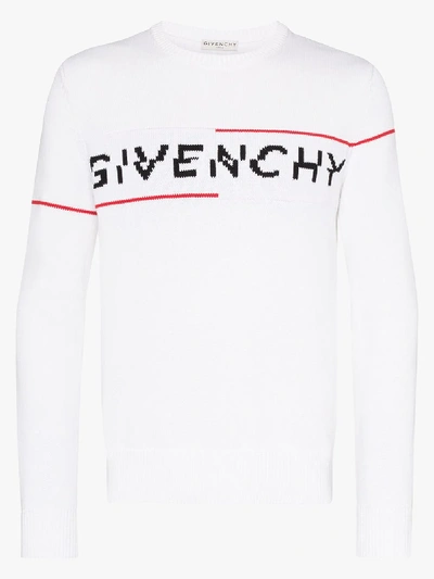 Shop Givenchy Logo Intarsia Cotton Sweater In White