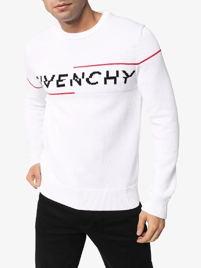 Shop Givenchy Logo Intarsia Cotton Sweater In White