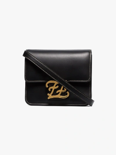 Shop Fendi Black Karligraphy Leather Shoulder Bag