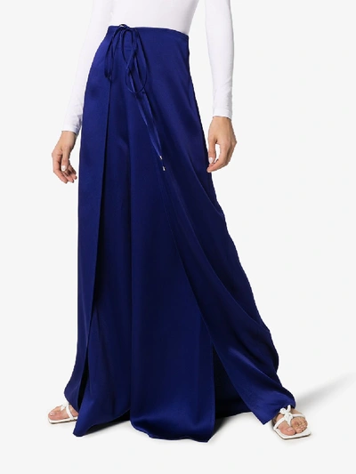 Shop Rosetta Getty Tie Front Palazzo Trousers In Blue