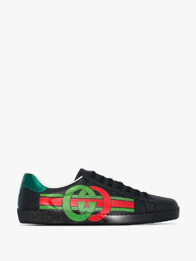 Shop Gucci Black Ace Leather Sneakers