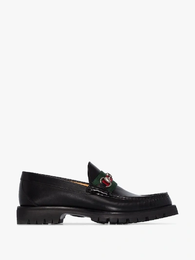 Shop Gucci Black Alfons Leather Loafers