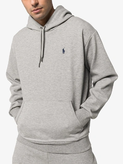 Shop Polo Ralph Lauren Logo Print Hoodie In Grey
