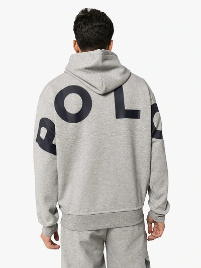 Shop Polo Ralph Lauren Logo Print Hoodie In Grey
