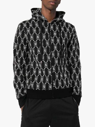 Shop Neil Barrett Monogram Logo Zip Front Hoodie In Black