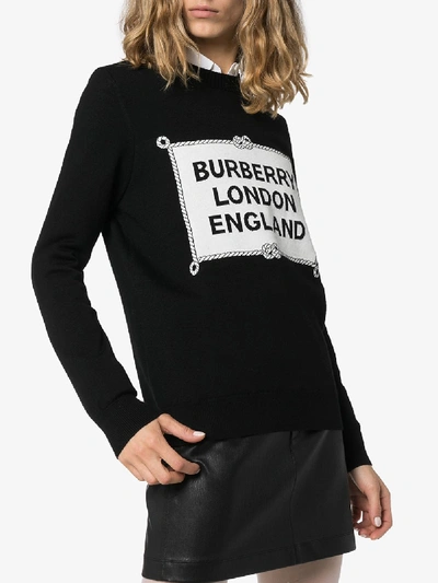 Shop Burberry Trentley Logo Intarsia Merino Wool Sweater In Black