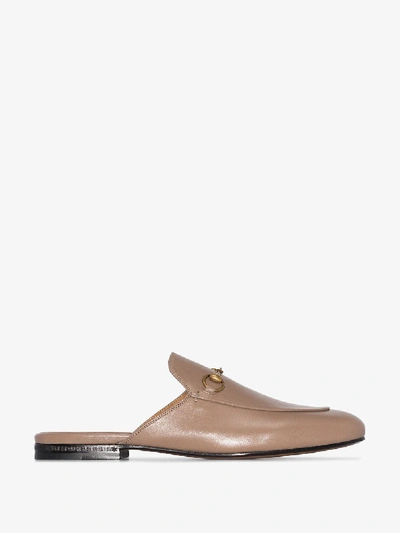 Shop Gucci Neutral Brixton Buckled Leather Loafers In Neutrals
