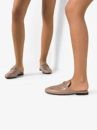 Shop Gucci Neutral Brixton Buckled Leather Loafers In Neutrals
