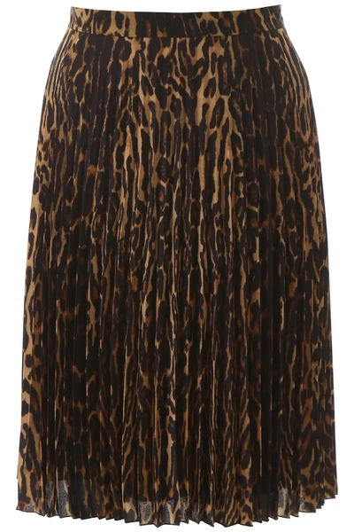 Shop Burberry Pleated Animalier Skirt In Brown,black