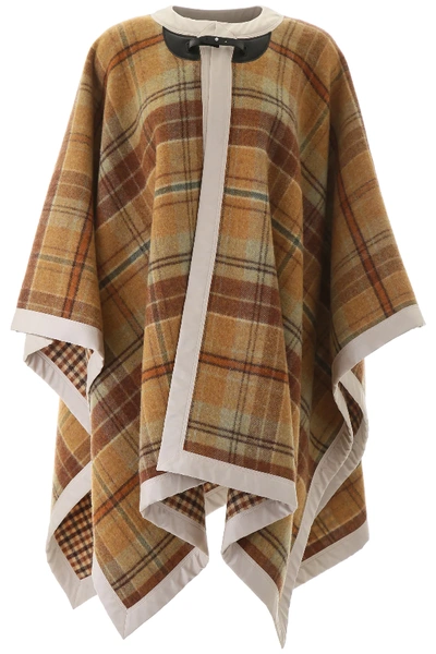 Shop Lanvin Tartan Wool Cape In Beige,brown