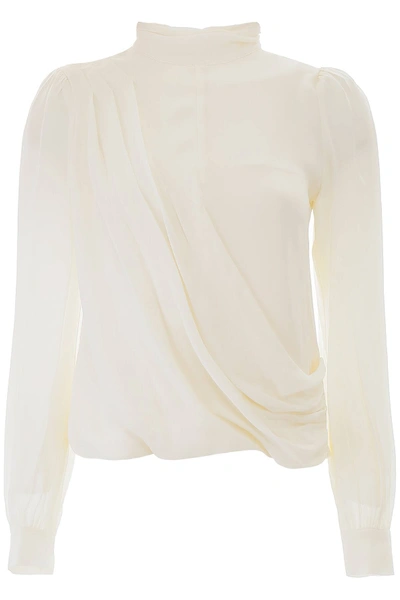 Shop Michael Michael Kors Draped Silk Blouse In White