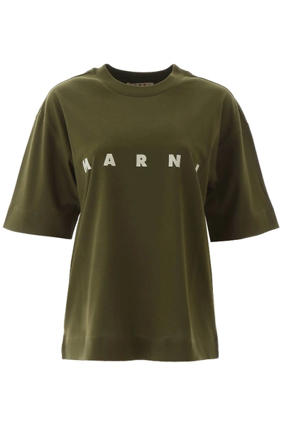 Shop Marni Logo Print T-shirt In Green