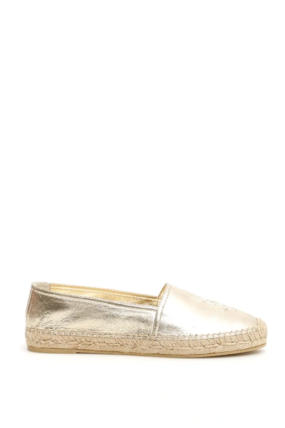 Shop Saint Laurent Laminated Leather Ysl Espadrilles In Gold