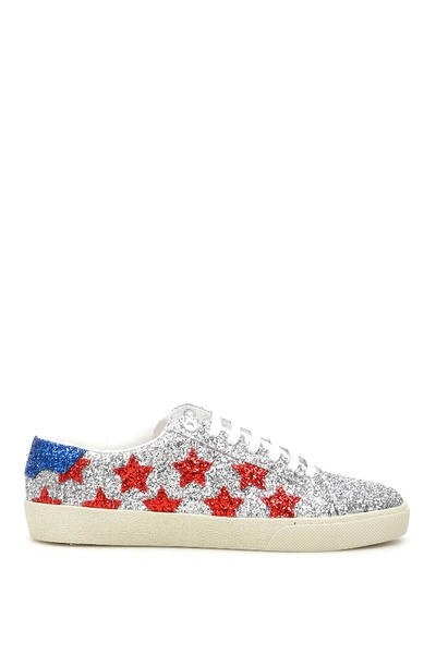 Shop Saint Laurent Glitter Sl/06 Sneakers In Silver,blue,red