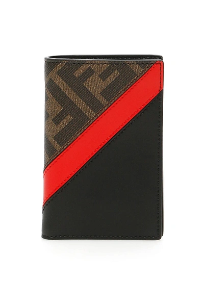 Shop Fendi Ff Red Stripe Wallet In Brown,black,red
