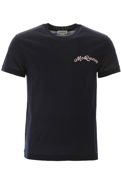 Shop Alexander Mcqueen T-shirt With Embroidered Logo In Blue