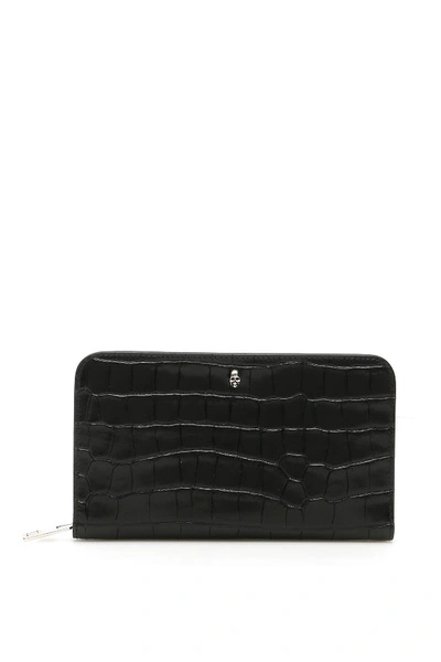 Shop Alexander Mcqueen Zip-around Skull Wallet In Black,blue