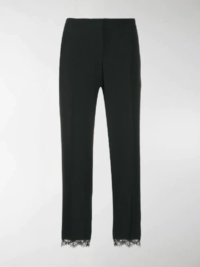 Shop Alexander Mcqueen Cropped Lace-trimmed Trousers In Black