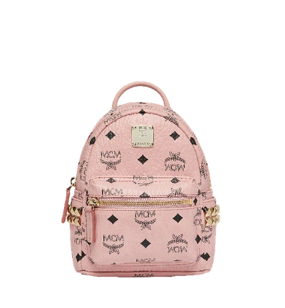 Pre-owned Mcm  Stark Bebe Boo Backpack Visetos Side Studs X-mini Soft Pink