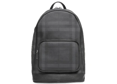 Pre-owned Burberry  London Check And Leather Backpack Dark Charcoal