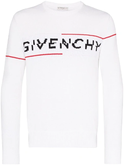 Shop Givenchy Intarsia Knit Logo Jumper In White