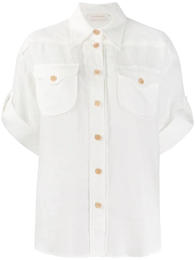 Shop Zimmermann Short-sleeve Turn-up Cuffs Shirt In White