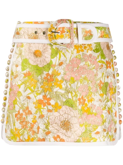 Shop Zimmermann Fitted D-buckle Floral Skirt In Neutrals