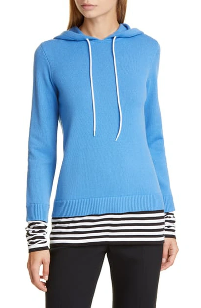 Shop Michael Kors Layered Cashmere Hoodie In Cadet/ White/ Black