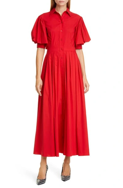 Shop Michael Kors Puff Sleeve Shirtdress In Crimson