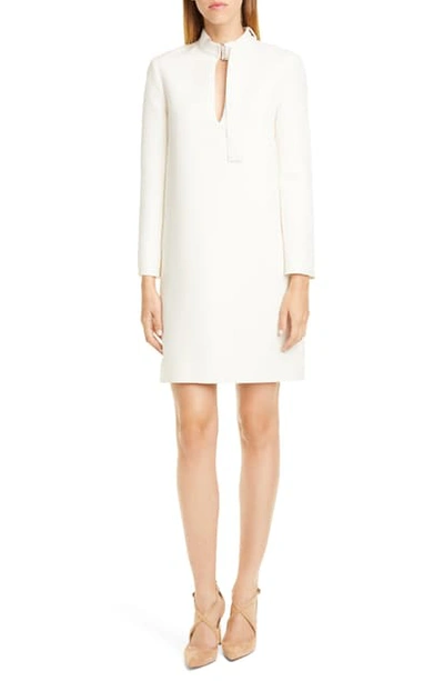 Shop Rosetta Getty Belted Neck Long Sleeve Shift Dress In Ivory