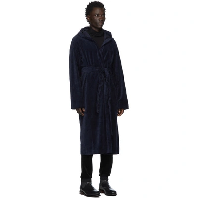 Shop Hugo Boss Boss Navy Velour Hooded Robe In 403 Blue