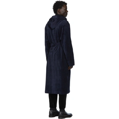 Shop Hugo Boss Boss Navy Velour Hooded Robe In 403 Blue