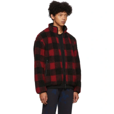 Shop John Elliott Reversible Red And Black Polar Fleece Buffalo Check Zip Up Jacket In Redblkbufal