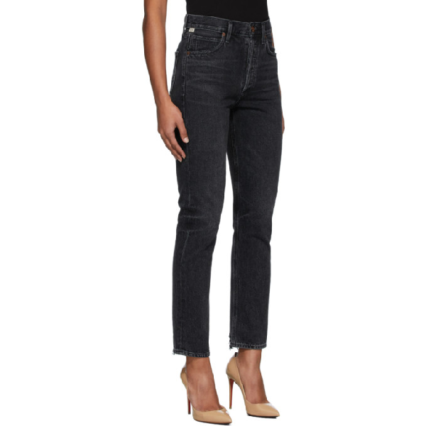 Citizens Of Humanity Black Charlotte High Rise Straight Jeans In Dark Wave Modesens