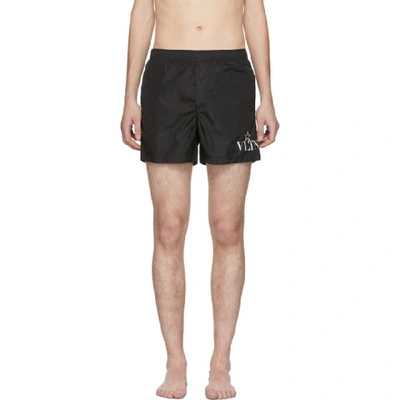 Shop Valentino Black Vltn Star Swim Shorts In 0ni Nero/bi
