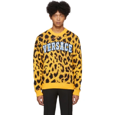 Shop Versace Yellow Jacquard Pop Animalier Sweater In A7804 Yello