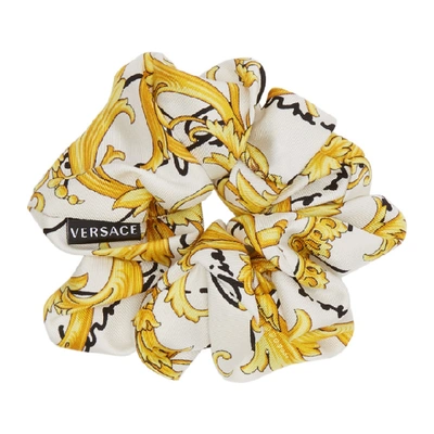 Shop Versace White Barocco Signature Scrunchie In A7004 White