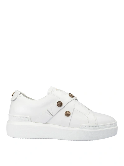 Shop Roberto Cavalli Studded Leather Pull On Sneakers In White