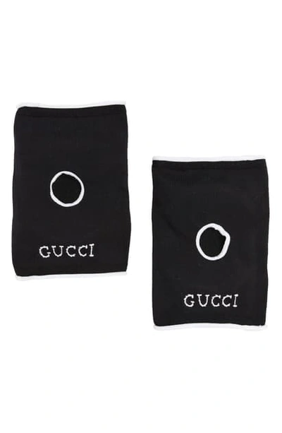 Shop Gucci Logo Embroidered Knee Pads In Black/ White