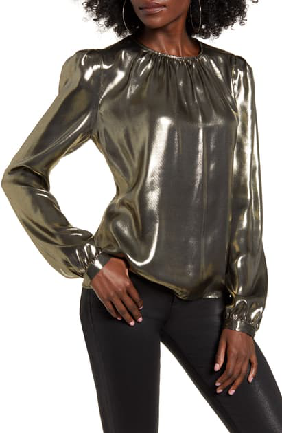 Wayf Josaline Metallic Long Sleeve Blouse In Gold Lame | ModeSens